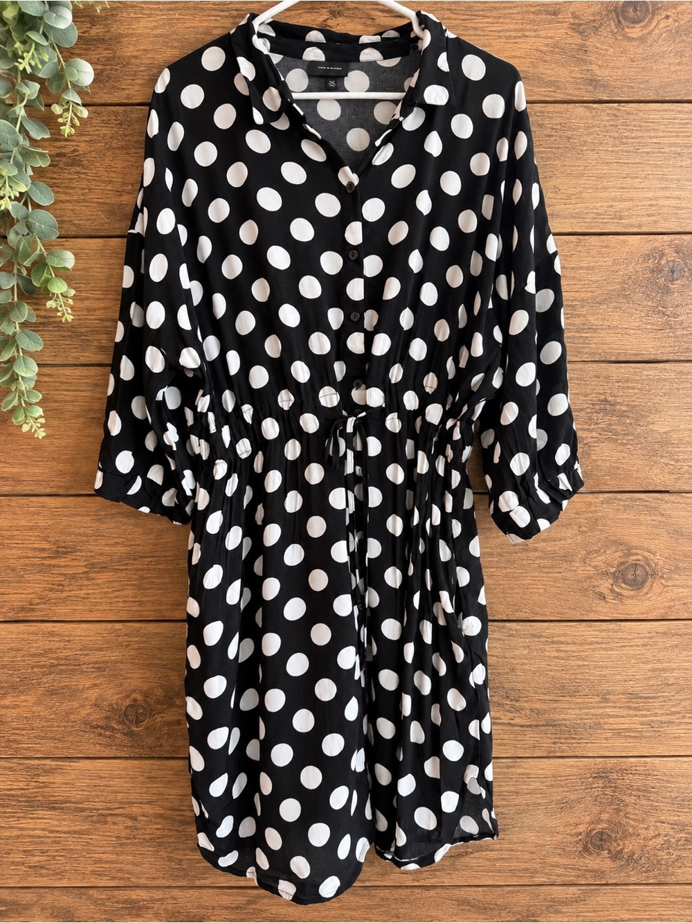 Who What Wear Black White Polka Dot Button Front Midi Dress XXL